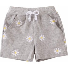 Kids Face Özel Tasarım Papatyalar Baskılı 2 Iplik Ter Tutmayan Yazlık Kız Çocuk Şort