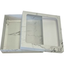 Tebe Group Ambalaj 20X20X5 Beyaz Mermer Desenli Asetat Pencereli Karton Kutu(100 Adet)