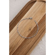 Byflorya Jewelry Çelik Singapur Zincir Halhal Denizde Günlük Kullanıma Uygun Kararmaz Sarma Burgu 2mm 22CM+4CM