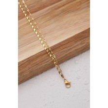 Byflorya Jewelry Çelik 2'li Kombin Papağan ve Dokulu Fermuar Zincir Halhal Minimal Kararmaz 22+4cm