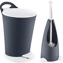 Smartware Penguen Pedallı Çöp Kovası ve Klozet Fırçası Set Antrasit