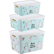 Smartware 3'lü Set Stafi Desenli Kapaklı Kutu Unicorn (4,5-12-18 Lt)