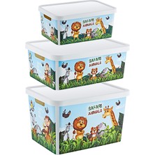 Smartware 3'lü Set Stafi Desenli Kapaklı Kutu Safari (4,5-12-18 Lt)