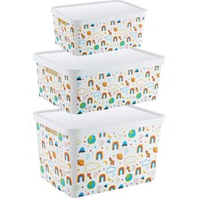 Smartware 3'lü Set Stafi Desenli Kapaklı Kutu Rainbow (4,5-12-18 Lt)