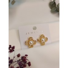 Luna Jewelry Kadın Gold Renk Daisy Model Inci Detay 316 L Çelik Küpe