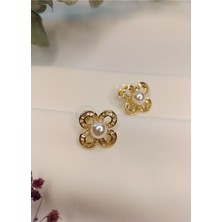 Luna Jewelry Kadın Gold Renk Daisy Model Inci Detay 316 L Çelik Küpe