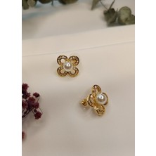 Luna Jewelry Kadın Gold Renk Daisy Model Inci Detay 316 L Çelik Küpe