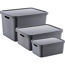 Smartware 3'lü Set Stafi Kapaklı Kutu Antrasit (4,5-12-18 Lt )