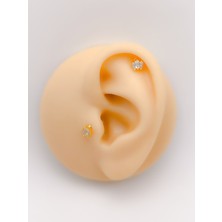 Trinos Cerrahi Çelik Piercing Üç Taşlı Taç Figürlü Kıkırdak Helix Tragus Piercing (1ADET)
