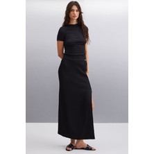 Grimelange Aıvy Kadın Slim Fit Dokulu Vücuda Oturan Dokuma Siyah Etek