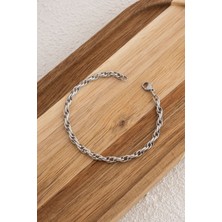 Byflorya Jewelry Çelik Küçük Burgu Zincir Halhal Günlük Kullanıma Uygun Küçük Iç Içe Geçmeli Halhal 3mm 22CM+4CM