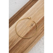 Byflorya Jewelry Çelik Kutu Kare Zincir Halhal Denizde Günlük Kullanıma Uygun Kararmaz Ince Box Zincir 1mm 22CM+4CM