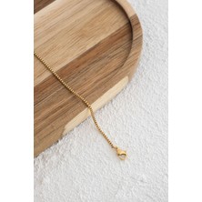 Byflorya Jewelry Çelik Kutu Kare Zincir Halhal Denizde Günlük Kullanıma Uygun Kararmaz Ince Box Zincir 1mm 22CM+4CM