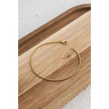 Byflorya Jewelry Çelik Kutu Kare Zincir Halhal Denizde Günlük Kullanıma Uygun Kararmaz Ince Box Zincir 1mm 22CM+4CM