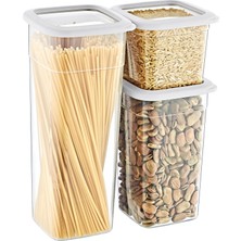 Smartware Skali Esnek Kapaklı 24’lü Set Kare Erzak Bakliyat Saklama Kabı Beyaz (8'er adet 740 ml, 1440 ml, 2350 ml)