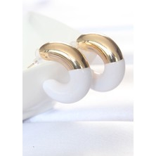 Sinerji Shop CCB Beyaz Gold Çift Renk Küpe - TJ-BKP8874