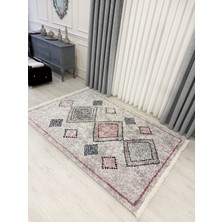 Brillant Bej - Pudra Rengi Etnik Desen Lateks Kaymaz Taban Halı