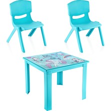 Smartware Fiore 3'lü Set Çocuk Masa Sandalye Takımı Turkuaz Unicorn 1-3 Yaş