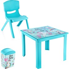 Smartware Fiore 3'lü Set Çocuk Masa Sandalye Takımı Turkuaz Unicorn 1-3 Yaş