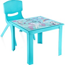 Fiore 2'li Set Çocuk Masa Sandalye Takımı Turkuaz Unicorn 1-3 Yaş