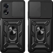 Oppo A38 Uyumlu Magnetik Standlı Kamera Korumalı Zore Sürgülü Vega Kapak-Siyah