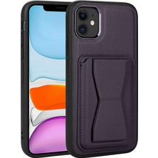 Tekno Grup Apple iPhone 11 Uyumlu Kartlıklı Standlı ​pu Deri Memo Kapak-Koyu Mor