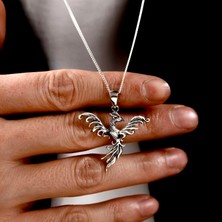 Ebrar Silver Gümüş Anka Kuşu Kolye 925 Ayar Gümüş Zümrüdüanka Kuşu Unisex Kolye Anka Kuşu Figürlü Kolye