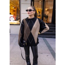 Sayzen Baklava Desen Oversize Triko Kazak