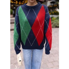 Sayzen Baklava Desen Oversize Triko Kazak