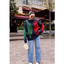 Sayzen Baklava Desen Oversize Triko Kazak