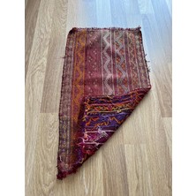 DesignEv 46 x 80  cm  Küçük Geometrik Desenli Kırmızı Turuncu Vintage Kilim, El Yapımı Anadolu Yün Halısı, Ev si