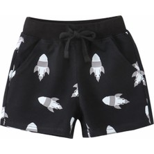 Kids Face Özel Tasarım Nasa Roket Baskılı 2 Iplik Ultra Rahat Erkek Çocuk Bermuda Şort