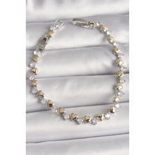 Clariss Pirinç Gümüş Renk Zirkon Taşlı Gold Kalpli Vıp Seri Kadın Bileklik