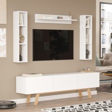 Robin Home Marlon Tv Ünitesi Raflı 3 Kapaklı 180 cm  Ahşap Ayaklı Beyaz