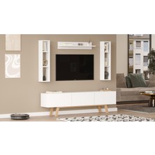 Robin Home Marlon Tv Ünitesi Raflı 3 Kapaklı 180 cm  Ahşap Ayaklı Beyaz