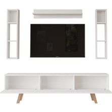 Robin Home Marlon Tv Ünitesi Raflı 3 Kapaklı 180 cm  Ahşap Ayaklı Beyaz