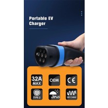 Evwallbox 7,4 Kw Taşınabilir 5mt Tip2 Kablo + Wifi + Bluetooth + Mobil Uygulama + Taşıma Çantası + 220V Dönüştürücü (Siyah kasa)
