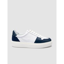 Cabani %100 Hakiki Deri Beyaz - Mavi Bağcıklı Erkek Sneaker