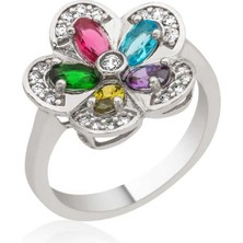 Stillove Gümüş Renkli Taşlı Çiçek Yüzük