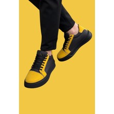 Shoecide SBKB-X46 Bağcıklı Siyah Sarı Yüksek Siyah Taban Erkek Günlük Spor Ayakkabı