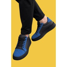 Shoecide SBKB-X46 Bağcıklı Siyah Sax Mavi Yüksek Siyah Taban Erkek Günlük Spor Ayakkabı