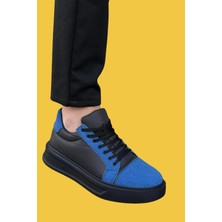 Shoecide SBKB-X46 Bağcıklı Siyah Sax Mavi Yüksek Siyah Taban Erkek Günlük Spor Ayakkabı