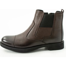 Güvener Fermuarlı  Deri Bot Kahverengi