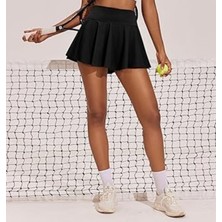 Lady Hazal Siyah Yüksek Bel Çift Cepli Tenis Etek Darkalıp Şort Etek Slimfit Spor Etek