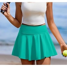 Lady Hazal Turkuaz Yüksek Bel Çift Cepli Tenis Etek Darkalıp Şort Etek Slimfit Spor Etek