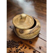 F&s Woodart Zeytin Ağacı Tek Parça El Yapımı Doğal Ahşap Kapaklı Yuvarlak Kase Şekerlik  14 cm