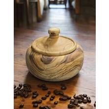 F&s Woodart Zeytin Ağacı Tek Parça El Yapımı Doğal Ahşap Kapaklı Yuvarlak Kase Şekerlik  14 cm