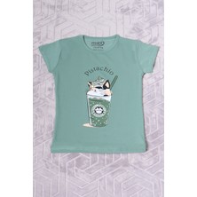 HÇM Kız Çocuk Tshirt Pistachio Baskılı Bisiklet Yaka E2