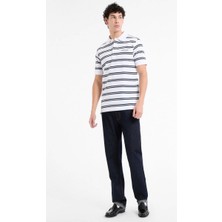 Guess Jeans Erkek Polo Yaka Beyaz Siyah Çizgili T-Shirt