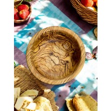 F&s Woodart Zeytin Ağacı El Yapımı Doğal Ahşap Tek Parça Yuvarlak Kase Tabak Çerezlik 14 cm
